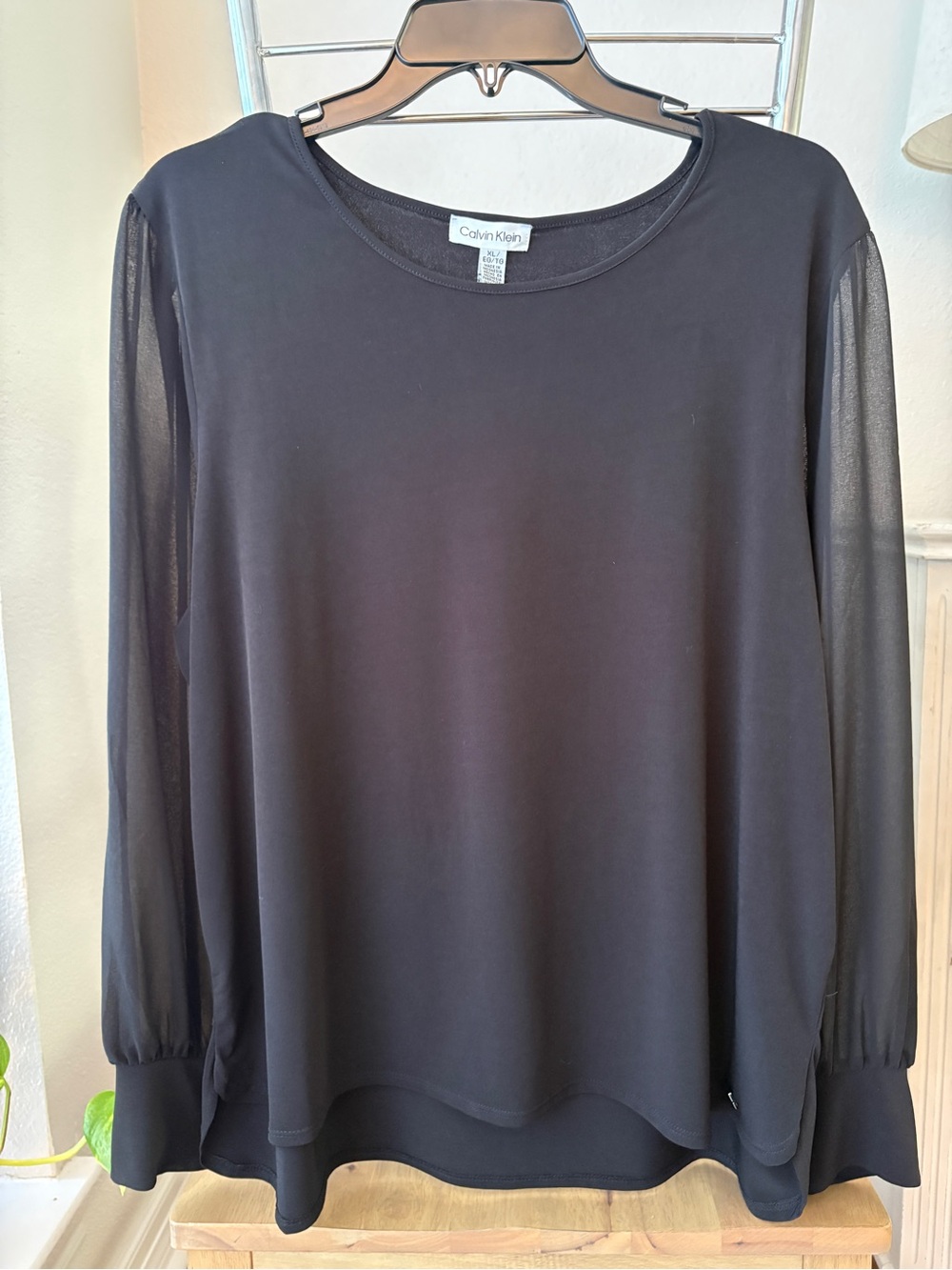 Calvin Klein Black Sheer Sleeve Top XL NWT
